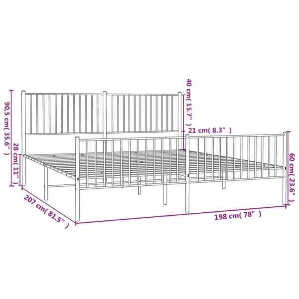 vidaXL Metal Bed Frame with Headboard and Footboard Black 76"x79.9" King - Image 9