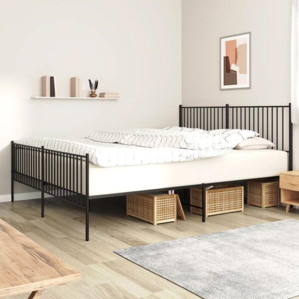 vidaXL Metal Bed Frame with Headboard and Footboard Black 76"x79.9" King