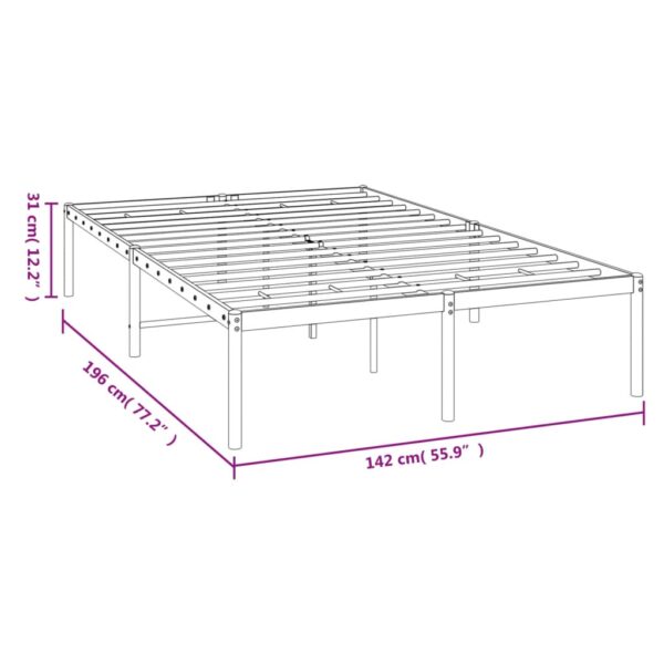 vidaXL Metal Bed Frame White 53.1"x74.8" - Image 8