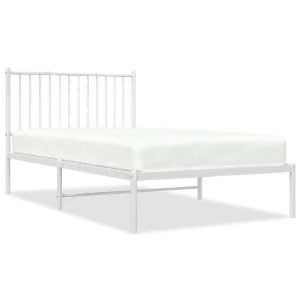 vidaXL Metal Bed Frame with Headboard White 39.4"x74.8" Twin - Image 2