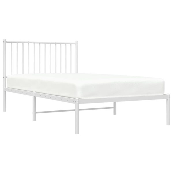 vidaXL Metal Bed Frame with Headboard White 39.4"x74.8" Twin - Image 3