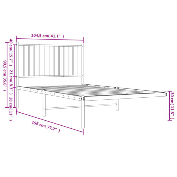 vidaXL Metal Bed Frame with Headboard White 39.4"x74.8" Twin - Image 9