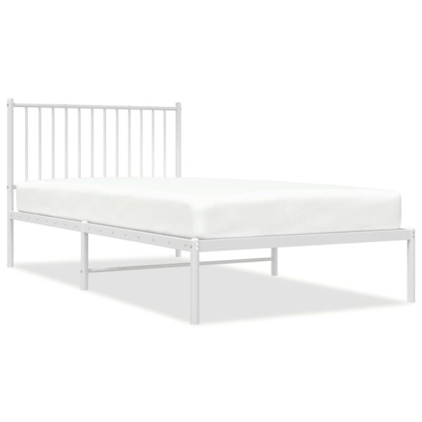 vidaXL Metal Bed Frame with Headboard White 39.4"x78.7" - Image 2