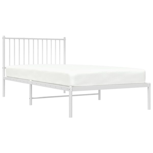 vidaXL Metal Bed Frame with Headboard White 39.4"x78.7" - Image 3