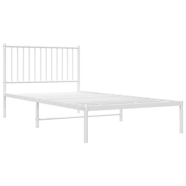 vidaXL Metal Bed Frame with Headboard White 39.4"x78.7" - Image 4