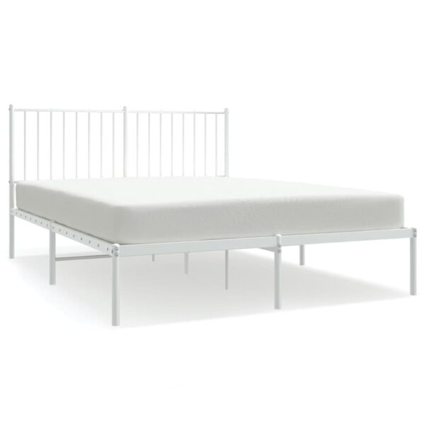 vidaXL Metal Bed Frame with Headboard White 53.9"x74.8" Full - Image 2