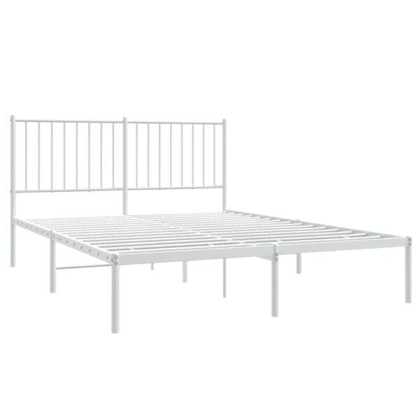 vidaXL Metal Bed Frame with Headboard White 53.9"x74.8" Full - Image 4