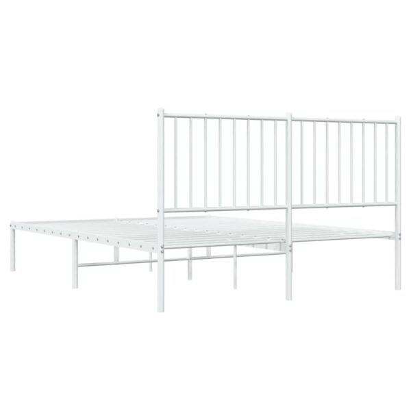 vidaXL Metal Bed Frame with Headboard White 53.9"x74.8" Full - Image 7