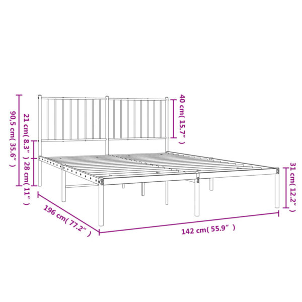 vidaXL Metal Bed Frame with Headboard White 53.9"x74.8" Full - Image 9