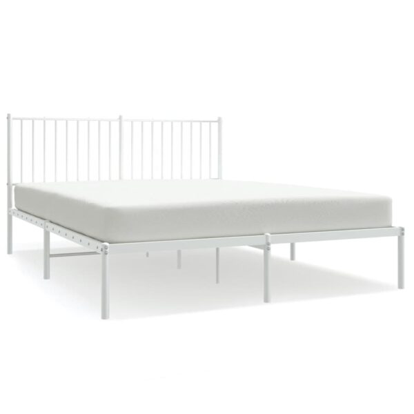 vidaXL Metal Bed Frame with Headboard White 59.8"x78.7" - Image 2