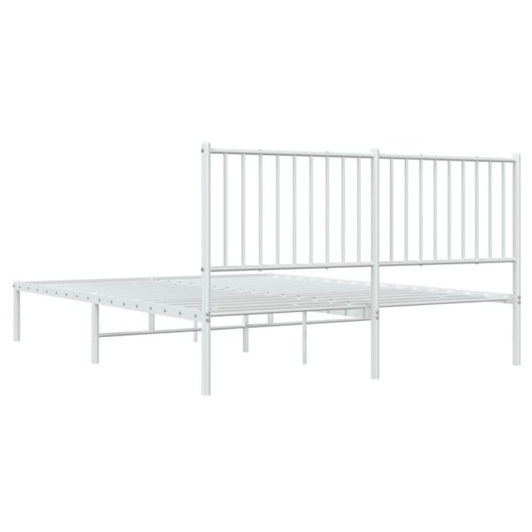 vidaXL Metal Bed Frame with Headboard White 59.8"x78.7" - Image 7