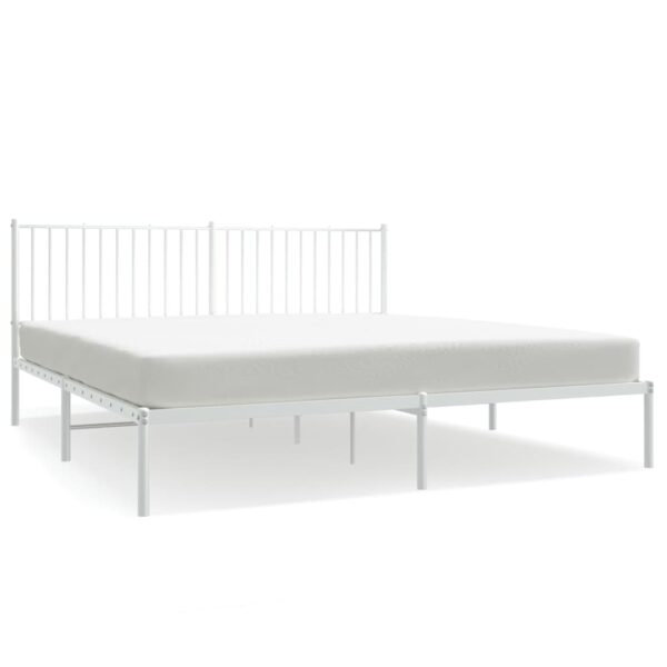 vidaXL Metal Bed Frame with Headboard White 72"x83.9" California King - Image 2