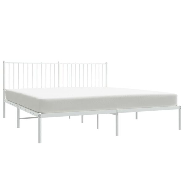 vidaXL Metal Bed Frame with Headboard White 72"x83.9" California King - Image 3