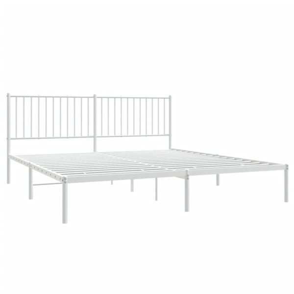 vidaXL Metal Bed Frame with Headboard White 72"x83.9" California King - Image 4