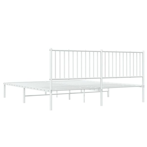 vidaXL Metal Bed Frame with Headboard White 72"x83.9" California King - Image 7