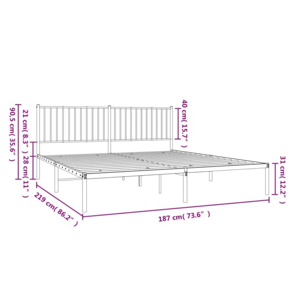 vidaXL Metal Bed Frame with Headboard White 72"x83.9" California King - Image 9