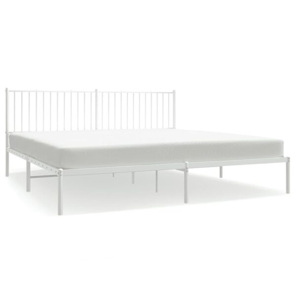 vidaXL Metal Bed Frame with Headboard White 76"x79.9" King - Image 2