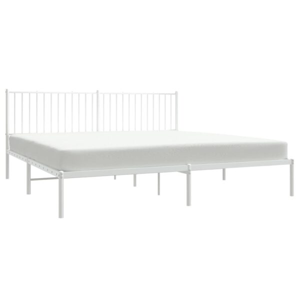 vidaXL Metal Bed Frame with Headboard White 76"x79.9" King - Image 3