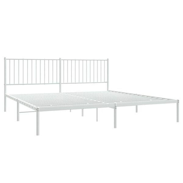 vidaXL Metal Bed Frame with Headboard White 76"x79.9" King - Image 4