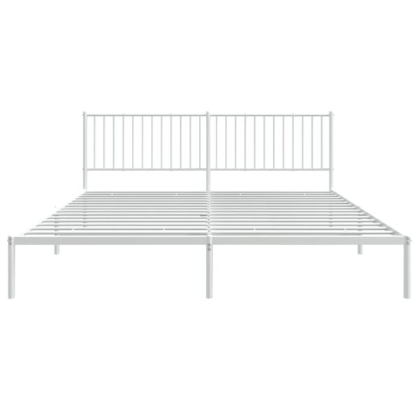 vidaXL Metal Bed Frame with Headboard White 76"x79.9" King - Image 5