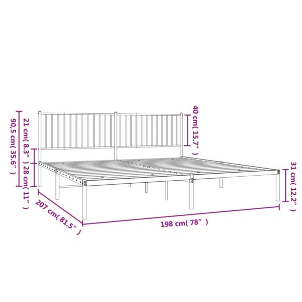 vidaXL Metal Bed Frame with Headboard White 76"x79.9" King - Image 9