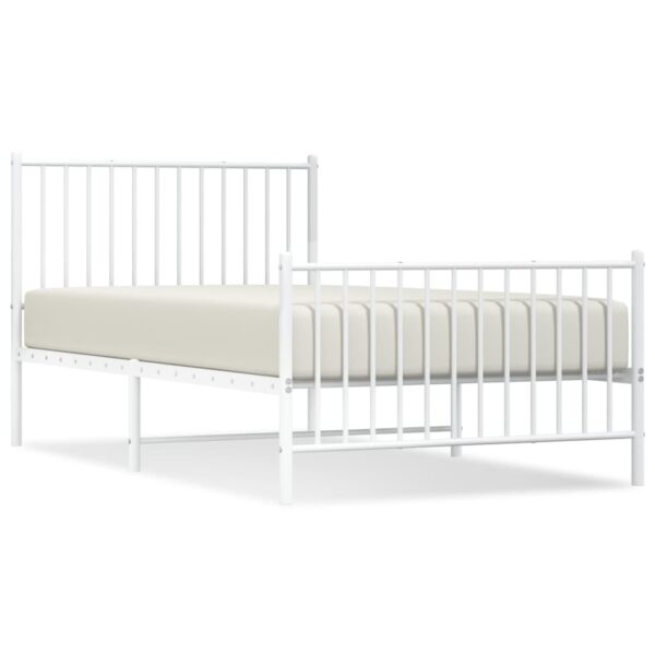 vidaXL Metal Bed Frame with Headboard and Footboard White 39.4"x74.8" Twin - Image 2