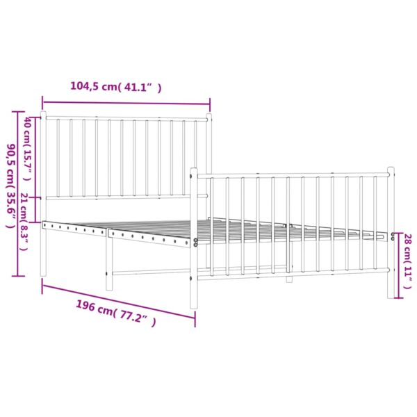 vidaXL Metal Bed Frame with Headboard and Footboard White 39.4"x74.8" Twin - Image 9