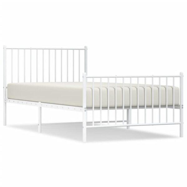 vidaXL Metal Bed Frame with Headboard and Footboard White 39.4"x78.7" - Image 2