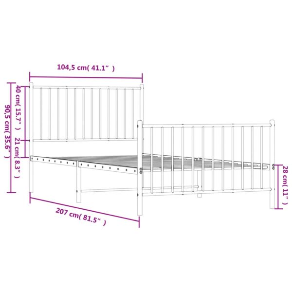 vidaXL Metal Bed Frame with Headboard and Footboard White 39.4"x78.7" - Image 9