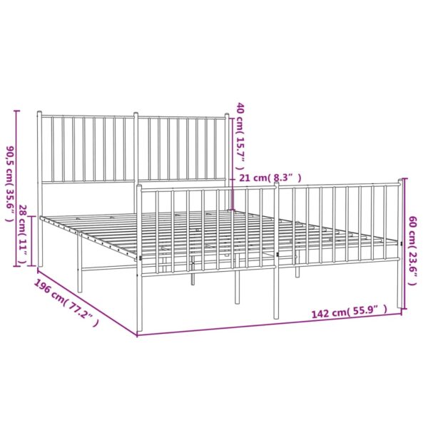 vidaXL Metal Bed Frame with Headboard and Footboard White 53.9"x74.8" Full - Image 9