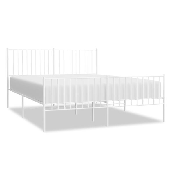 vidaXL Metal Bed Frame with Headboard and Footboard White 59.8"x78.7" - Image 2