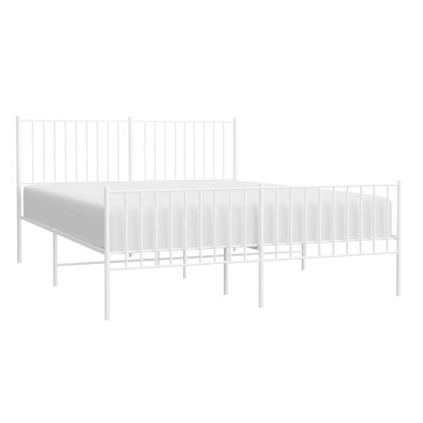 vidaXL Metal Bed Frame with Headboard and Footboard White 59.8"x78.7" - Image 3