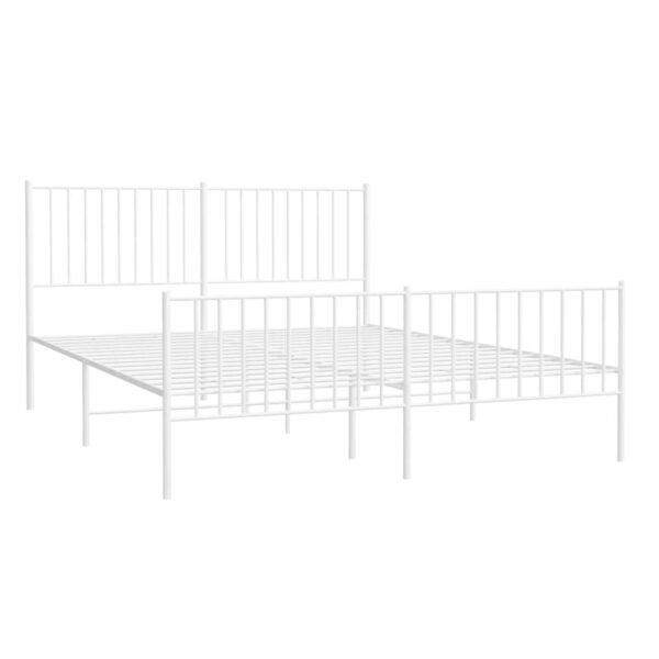 vidaXL Metal Bed Frame with Headboard and Footboard White 59.8"x78.7" - Image 4