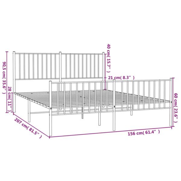 vidaXL Metal Bed Frame with Headboard and Footboard White 59.8"x78.7" - Image 9