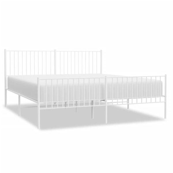 vidaXL Metal Bed Frame with Headboard&Footboard White 72"x83.9" California King - Image 2