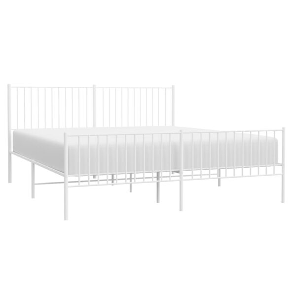 vidaXL Metal Bed Frame with Headboard&Footboard White 72"x83.9" California King - Image 3