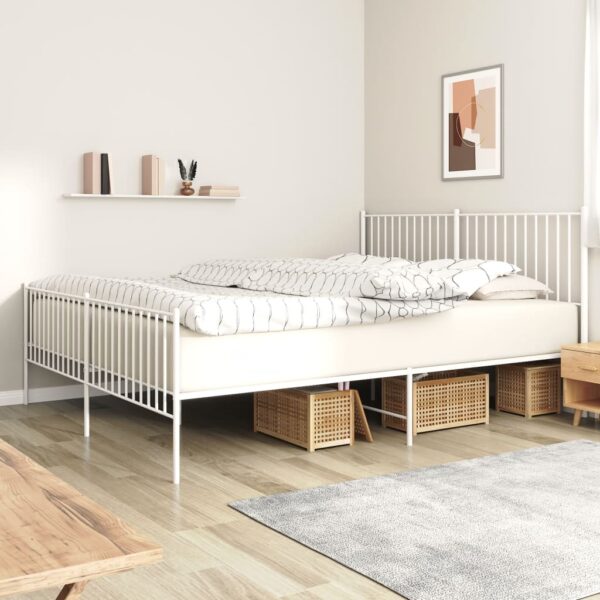 vidaXL Metal Bed Frame with Headboard&Footboard White 72"x83.9" California King