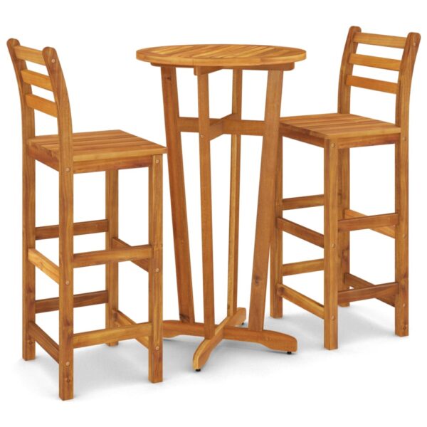 vidaXL 3 Piece Patio Bar Set Solid Wood Acacia - Image 2