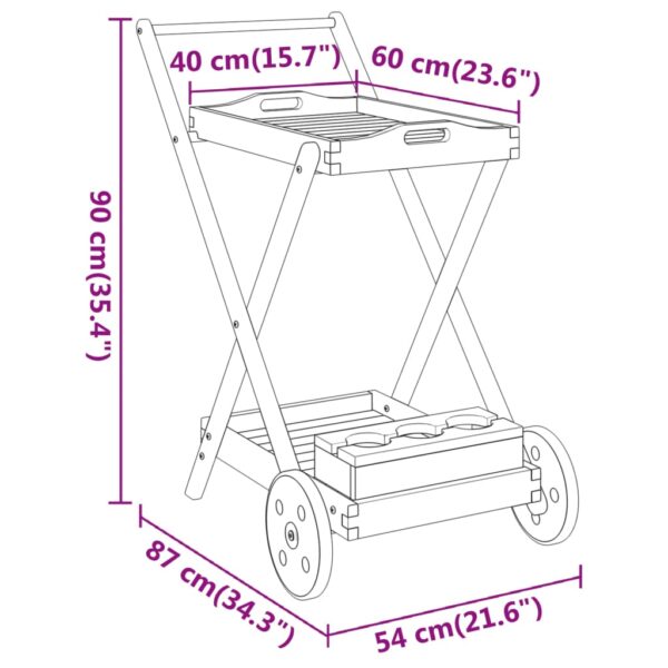 vidaXL Tea Trolley 21.3"x34.3"x35.4" Solid Wood Acacia - Image 8