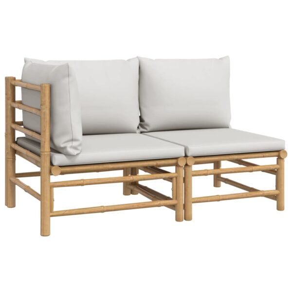 vidaXL 2 Piece Patio Lounge Set with Light Gray Cushions Bamboo - Image 2