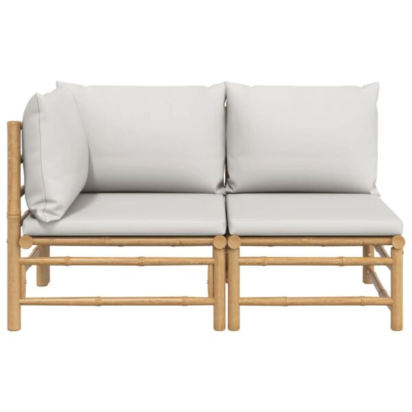 vidaXL 2 Piece Patio Lounge Set with Light Gray Cushions Bamboo - Image 3