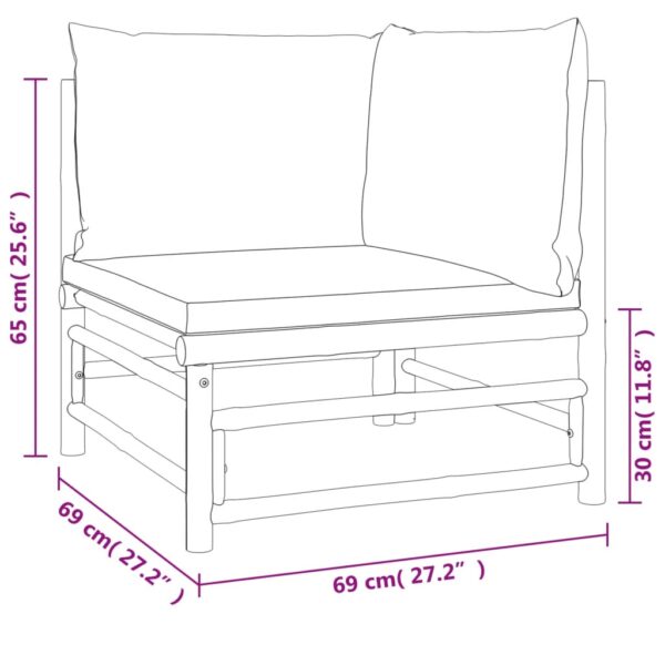 vidaXL Patio Corner Sofa with Light Gray Cushions Bamboo - Image 7