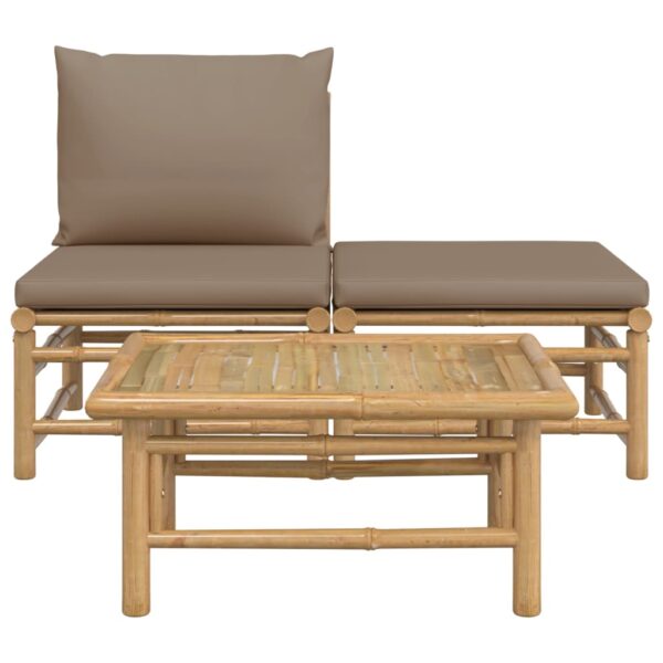 vidaXL 3 Piece Patio Lounge Set with Taupe Cushions Bamboo - Image 3