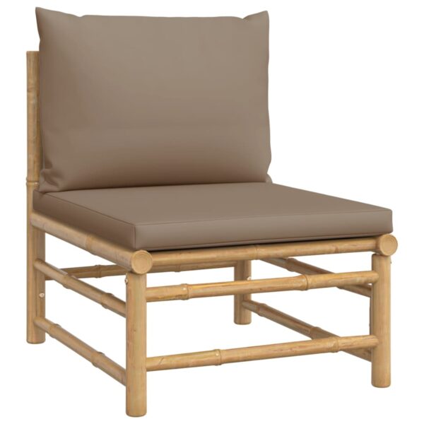 vidaXL 3 Piece Patio Lounge Set with Taupe Cushions Bamboo - Image 4