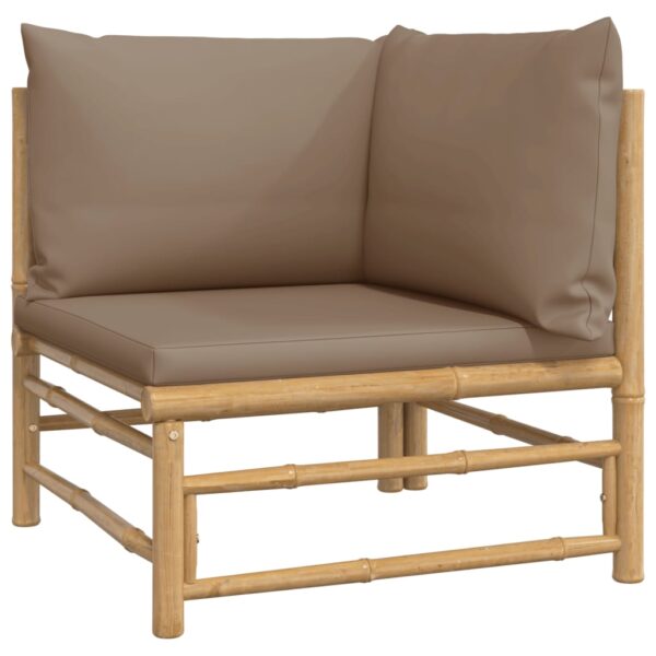 vidaXL Patio Corner Sofa with Taupe Cushions Bamboo - Image 2