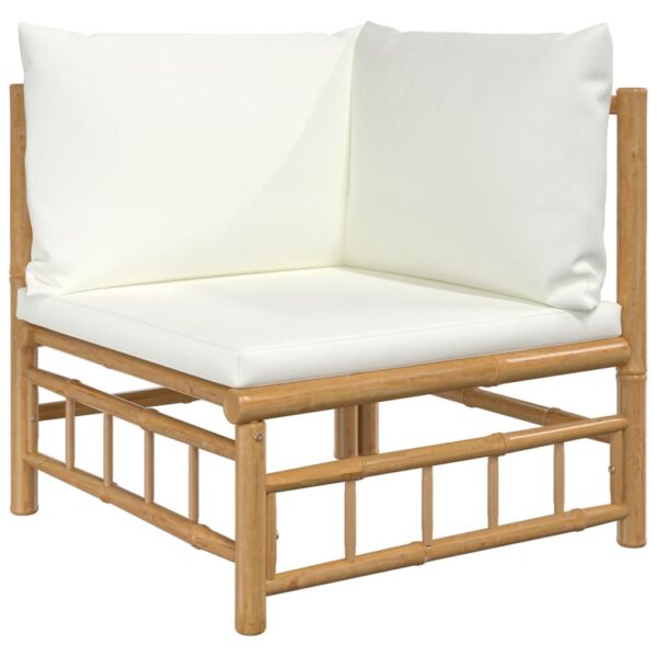 vidaXL Patio Corner Sofa with Cream White Cushions Bamboo - Image 2