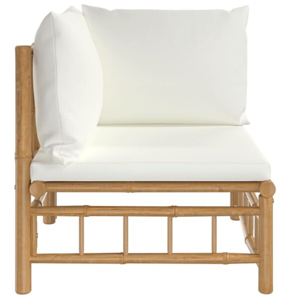 vidaXL Patio Corner Sofa with Cream White Cushions Bamboo - Image 3