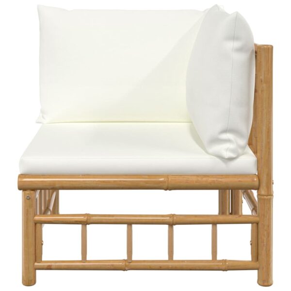 vidaXL Patio Corner Sofa with Cream White Cushions Bamboo - Image 4