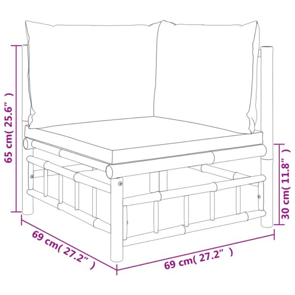 vidaXL Patio Corner Sofa with Cream White Cushions Bamboo - Image 7