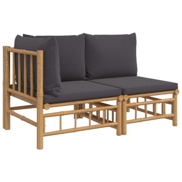 vidaXL 2 Piece Patio Lounge Set with Dark Gray Cushions Bamboo - Image 2